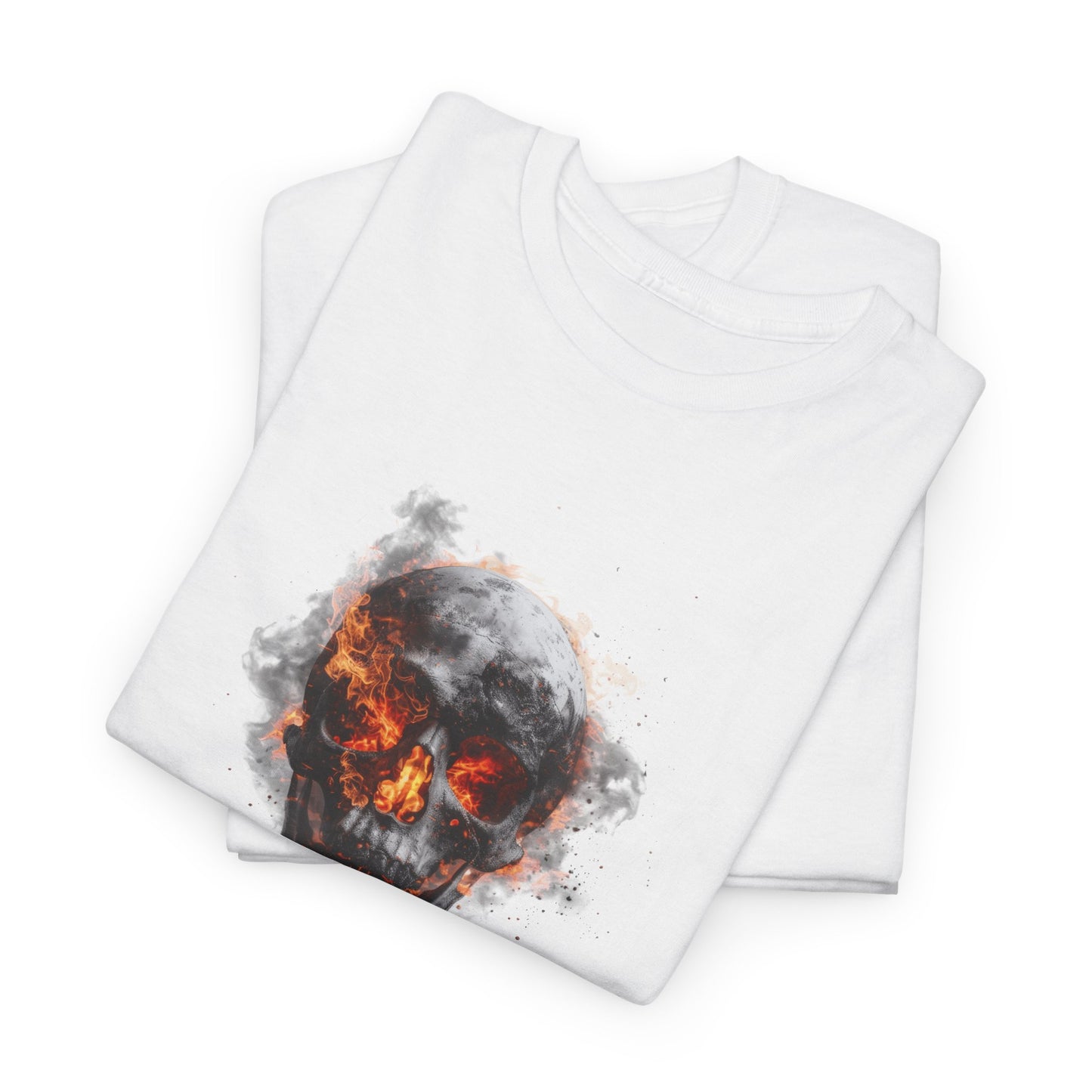 Halloween 028 Bone Chilling Fire Skull WB Unisex Heavy Cotton Tee - Gilden 5000