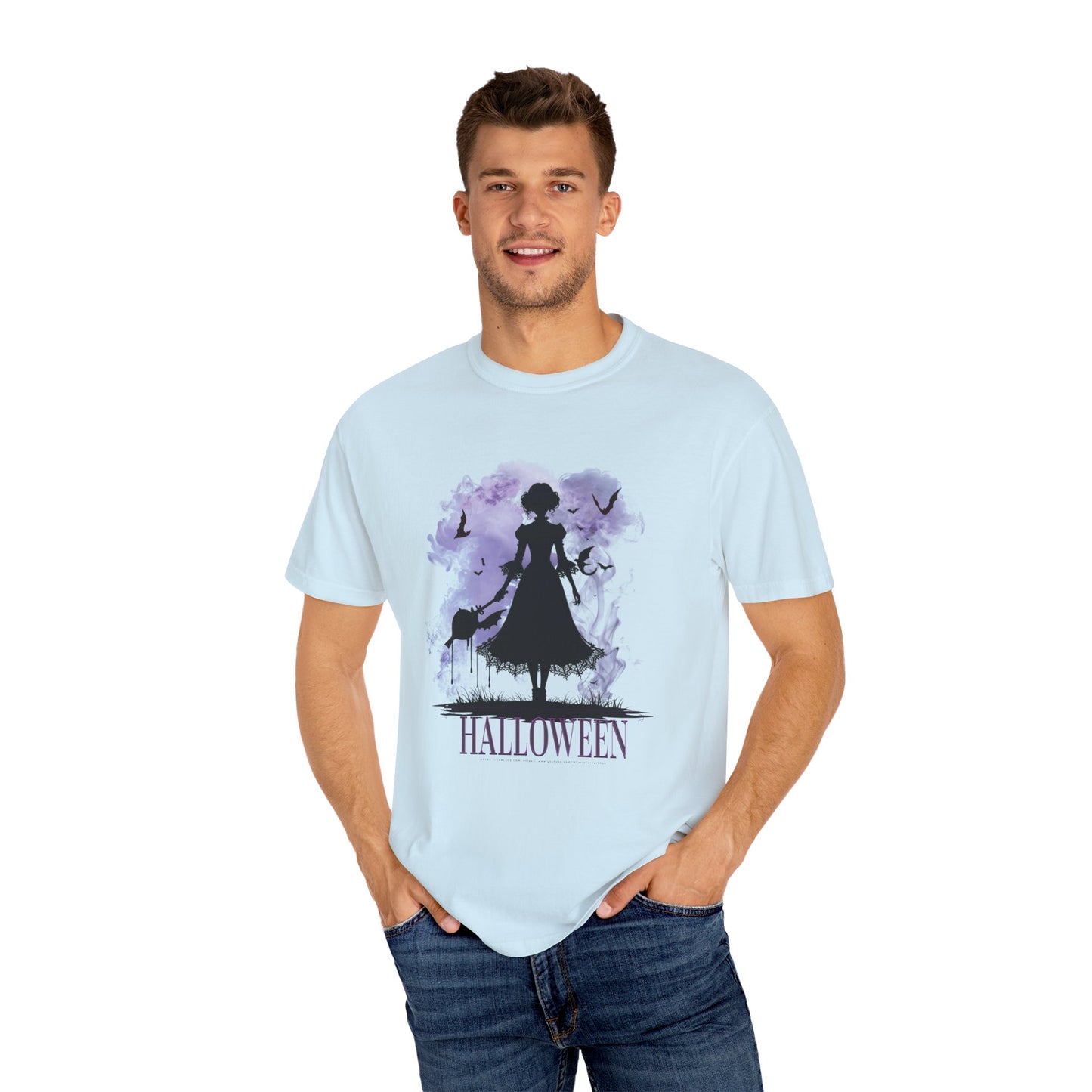 Gothic Halloween Witch Silhouette Spooky Aesthetic for Trick-or-Treat & Halloween Lovers Unisex Garment-Dyed T-shirt