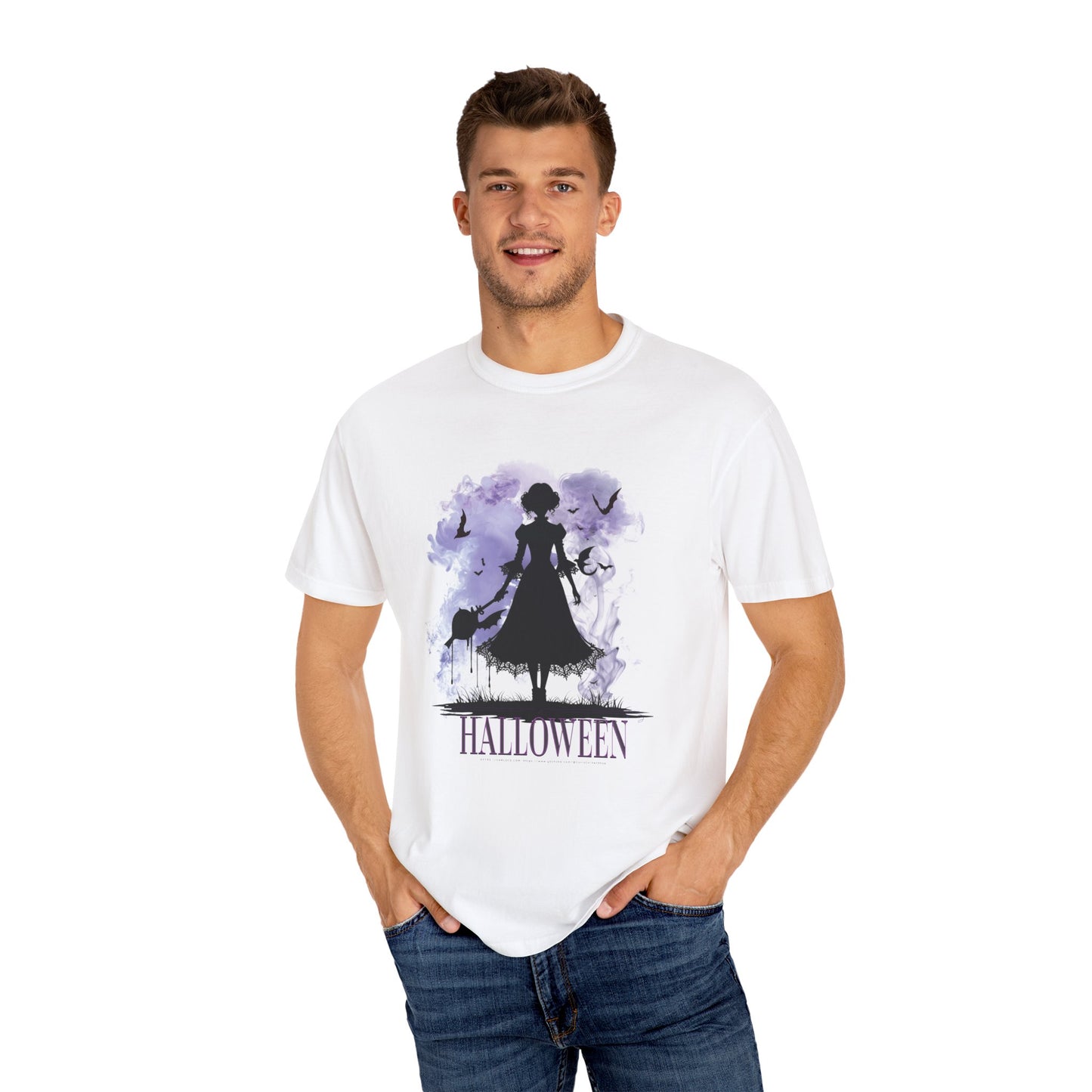 Gothic Halloween Witch Silhouette Spooky Aesthetic for Trick-or-Treat & Halloween Lovers Unisex Garment-Dyed T-shirt