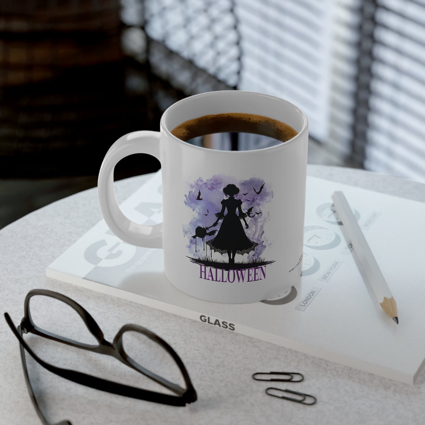 Spooky Gothic Halloween Mug – Witchy Silhouette Coffee Cup with Purple Smoke & Bats – Creepy Cute Halloween Gift for Trick-or-Treat & Halloween Lovers Jumbo Mug