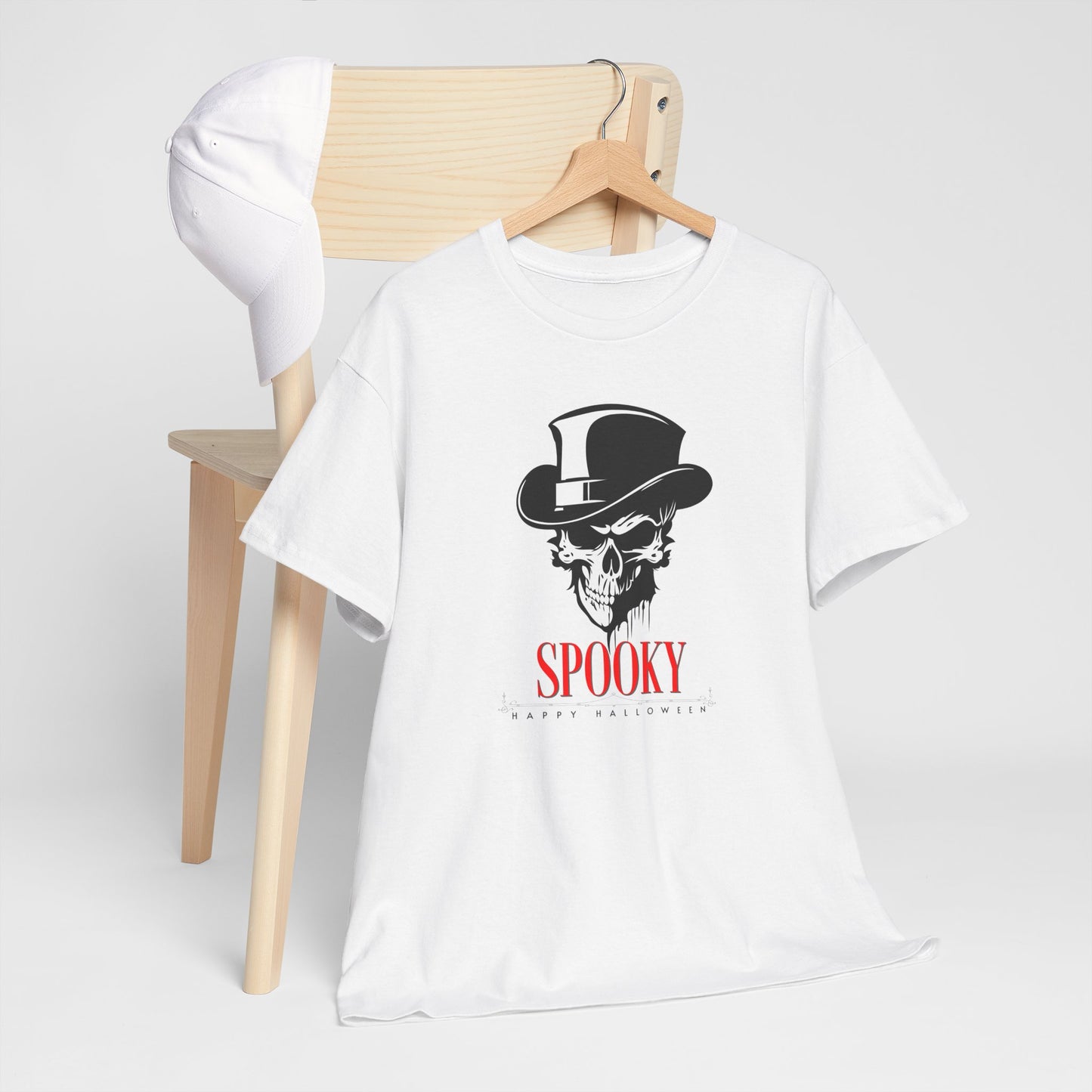 Halloween 026 Spooky Skull Hat WB Unisex Heavy Cotton Tee - Gilden 5000