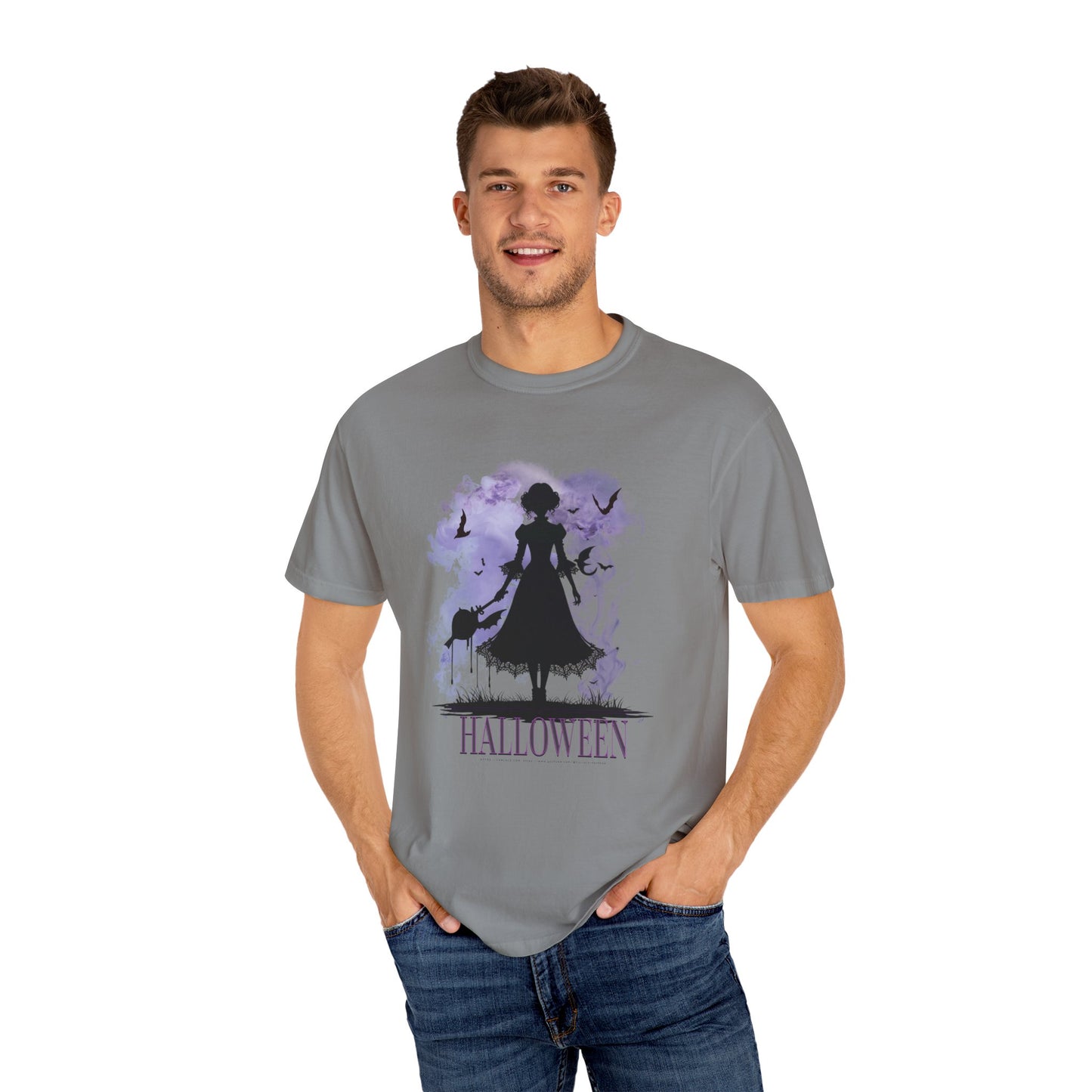 Gothic Halloween Witch Silhouette Spooky Aesthetic for Trick-or-Treat & Halloween Lovers Unisex Garment-Dyed T-shirt