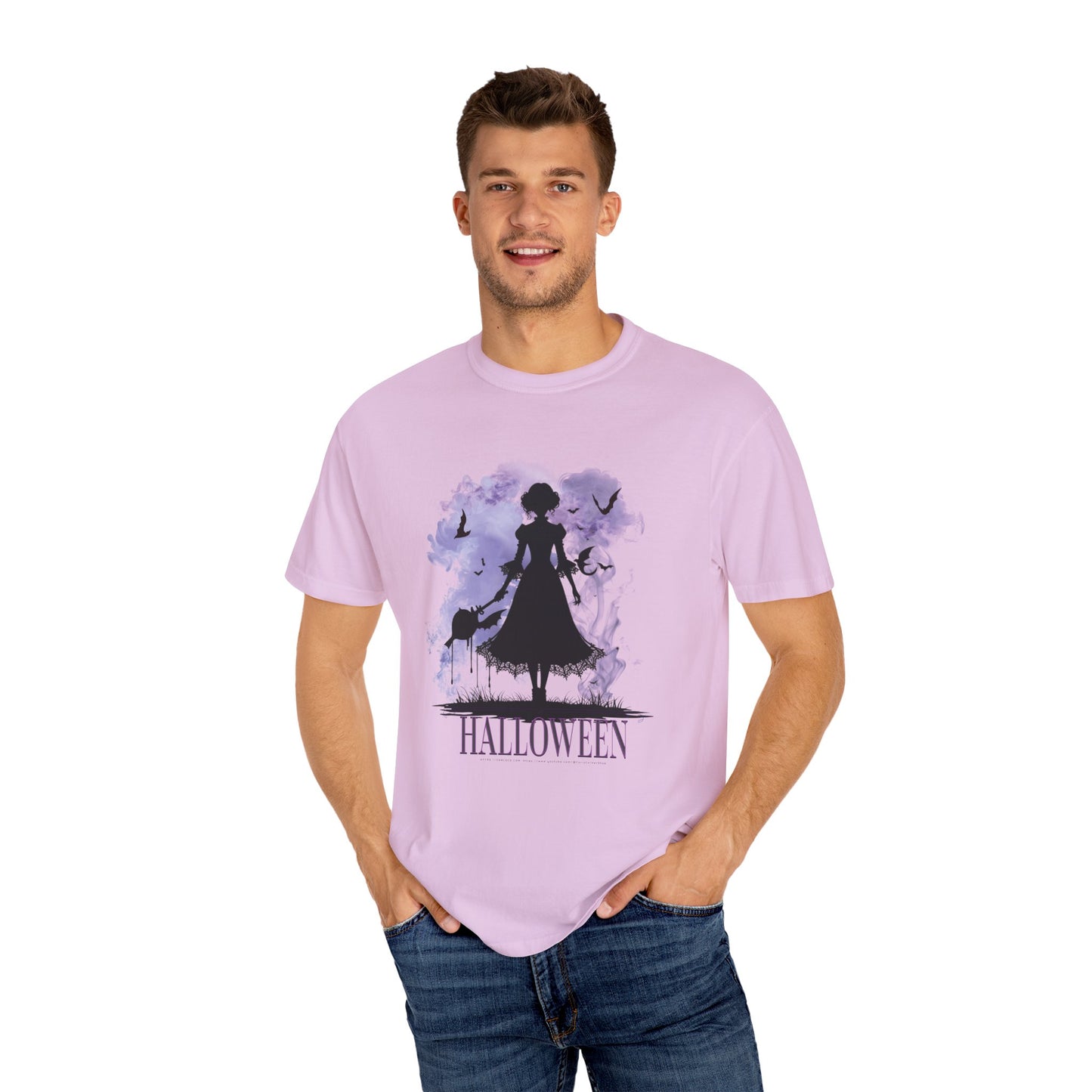 Gothic Halloween Witch Silhouette Spooky Aesthetic for Trick-or-Treat & Halloween Lovers Unisex Garment-Dyed T-shirt