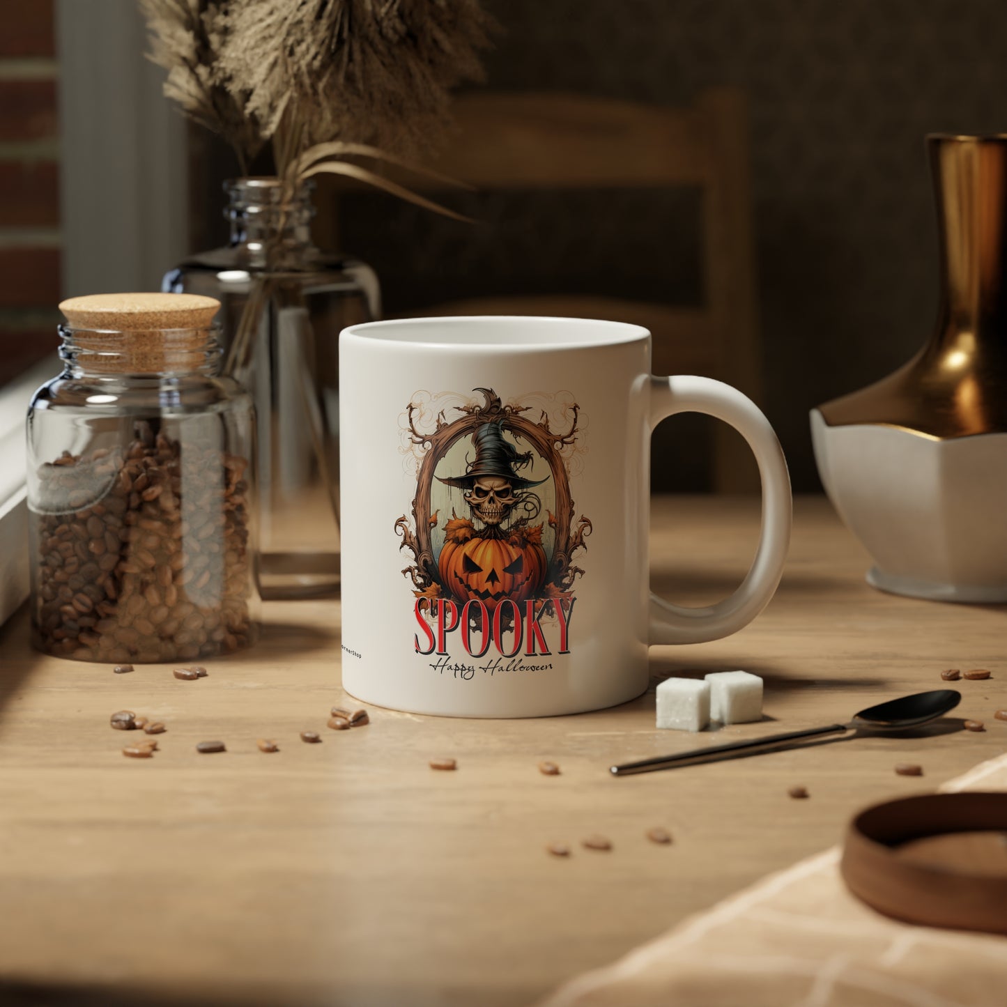 Spooky Pumpkin Skull Halloween Mug – Witchy Aesthetic Coffee Cup for Fall Vibes Jumbo Mug