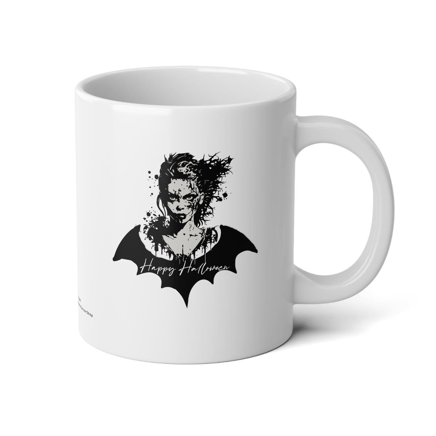 Vampire Ink Happy Halloween Mug – Gothic Horror Coffee Cup for Spooky Season Jumbo Mug - White