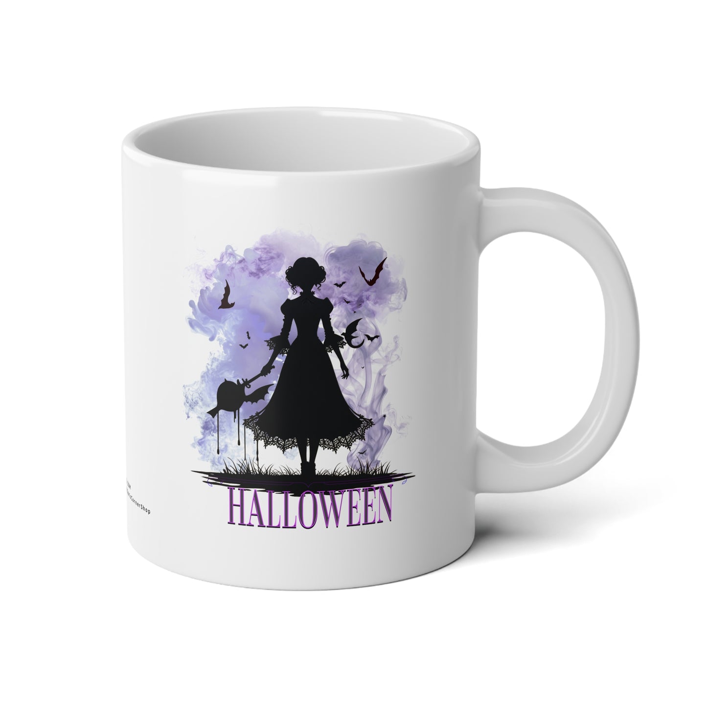 Spooky Gothic Halloween Mug – Witchy Silhouette Coffee Cup with Purple Smoke & Bats – Creepy Cute Halloween Gift for Trick-or-Treat & Halloween Lovers Jumbo Mug