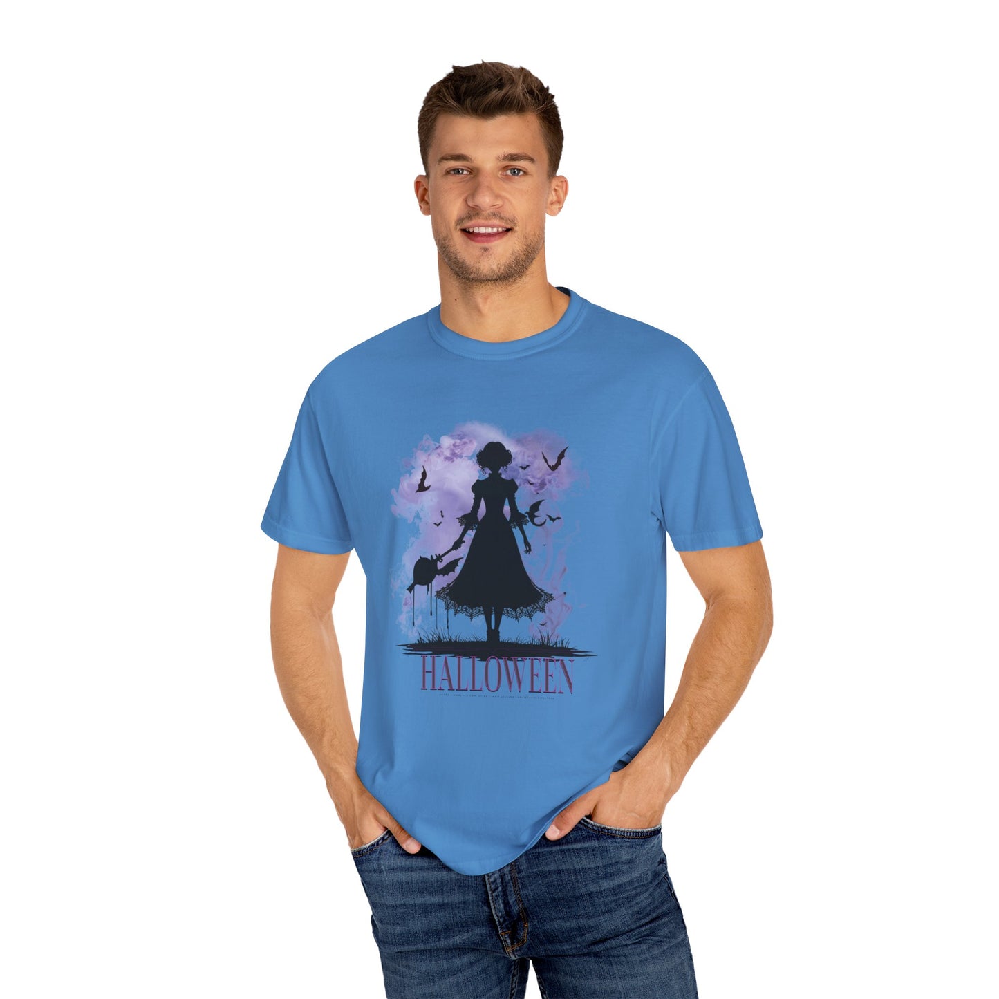 Gothic Halloween Witch Silhouette Spooky Aesthetic for Trick-or-Treat & Halloween Lovers Unisex Garment-Dyed T-shirt