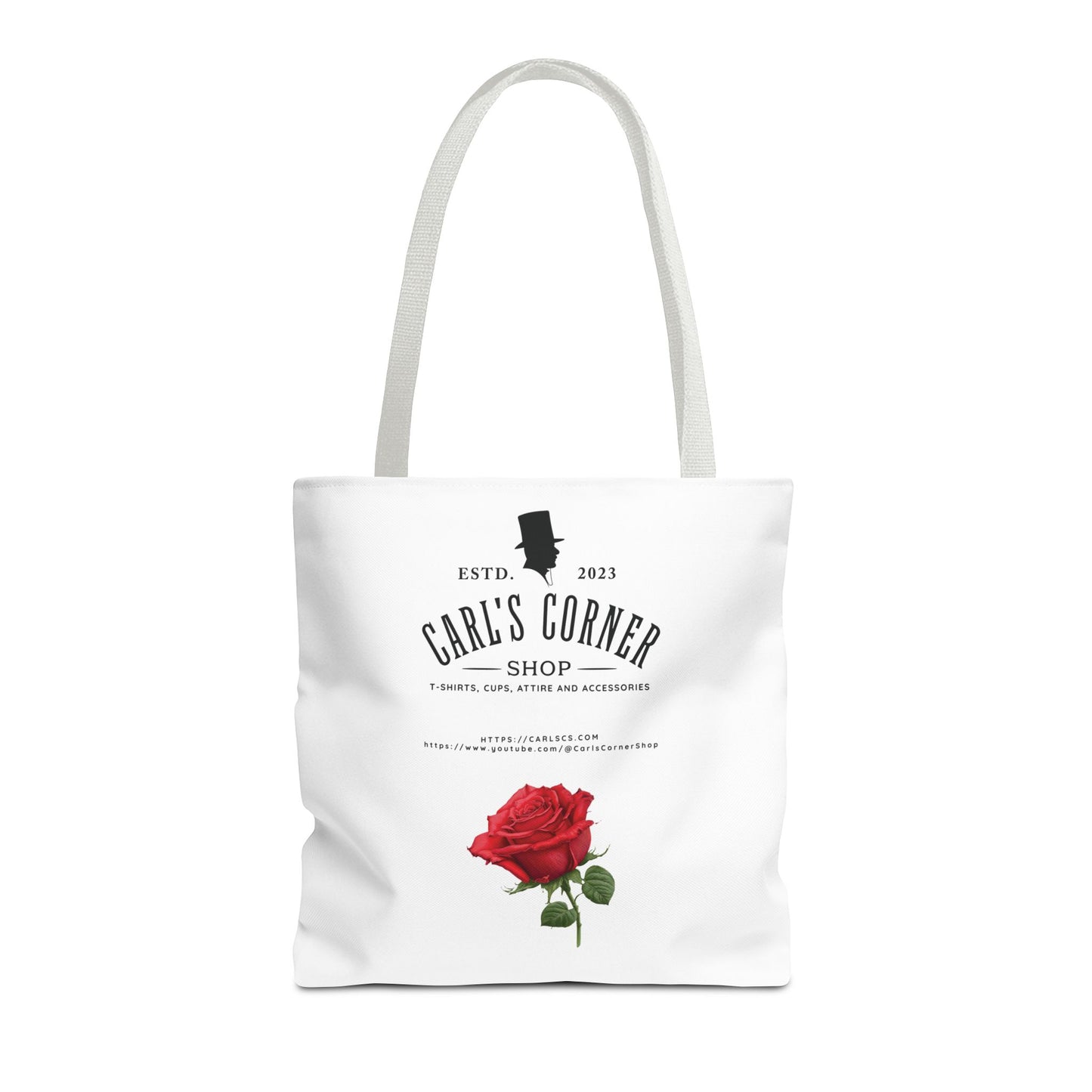 Carl's Corner Stylish Custom Tote Bag Black with Rose - Perfect for Shopping, Beach Days, Gifts, and Everyday Use