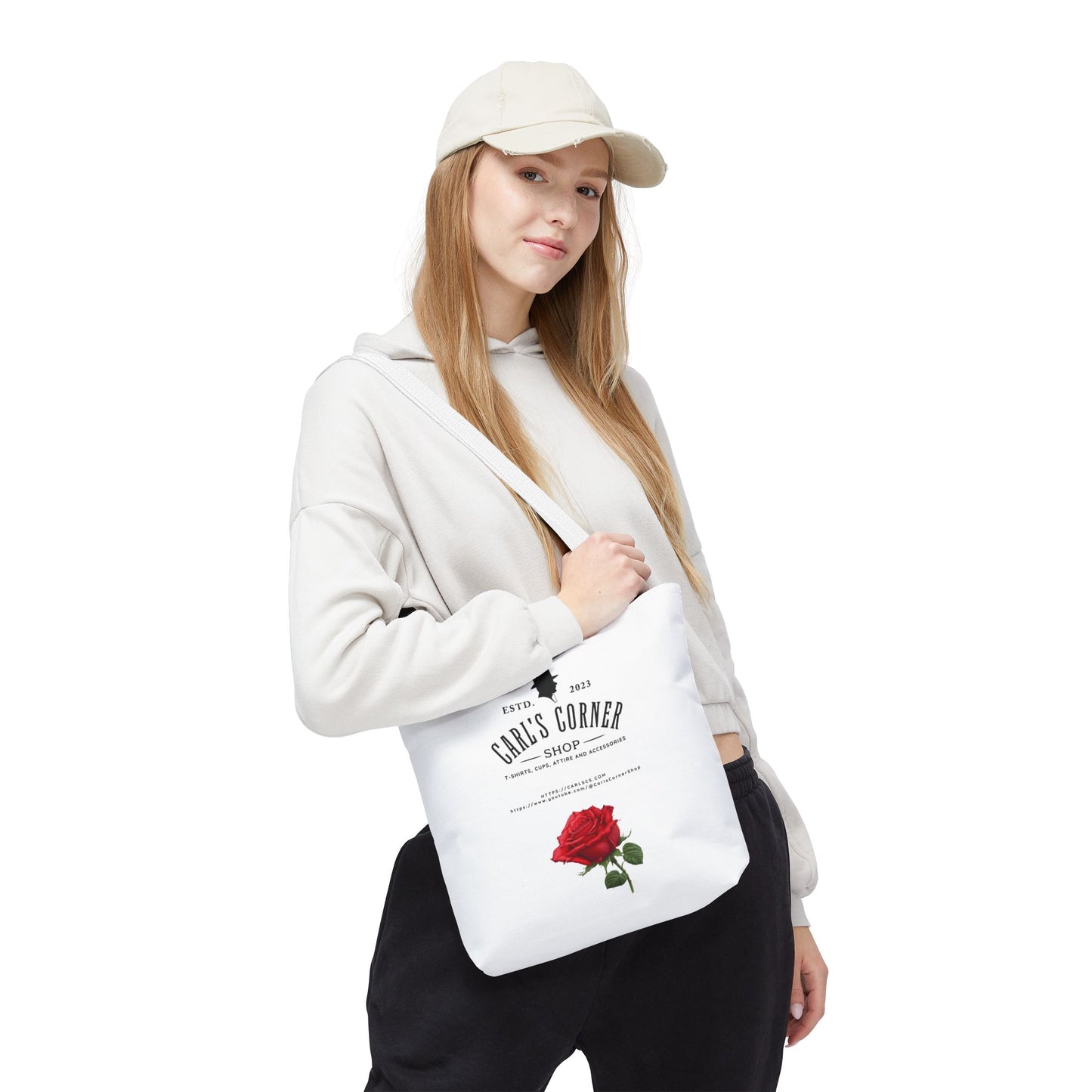 Carl's Corner Stylish Custom Tote Bag Black with Rose - Perfect for Shopping, Beach Days, Gifts, and Everyday Use