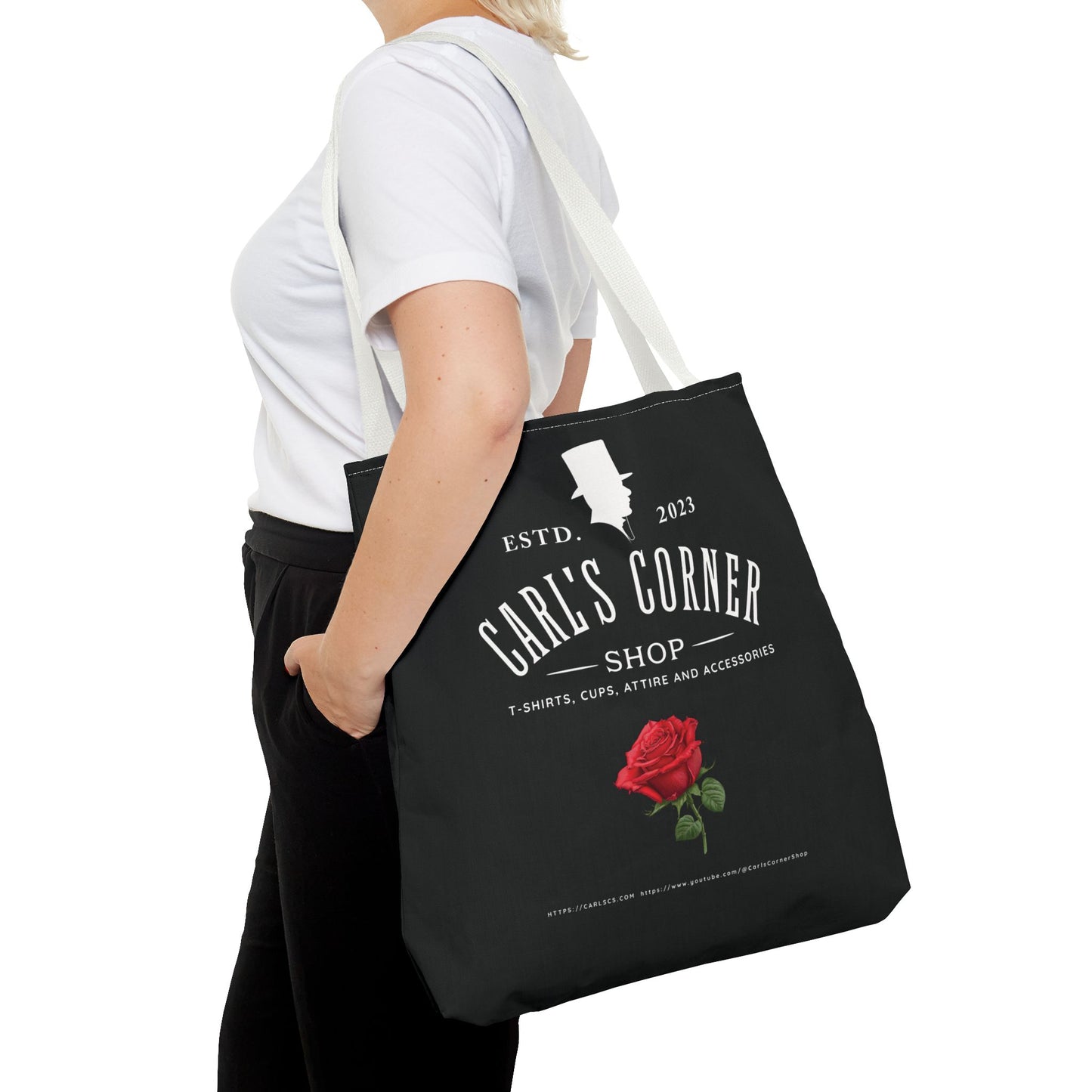 Carl's Corner Stylish Custom Black Tote Bag with Rose - Perfect for Shopping, Beach Days, Gifts, and Everyday Use