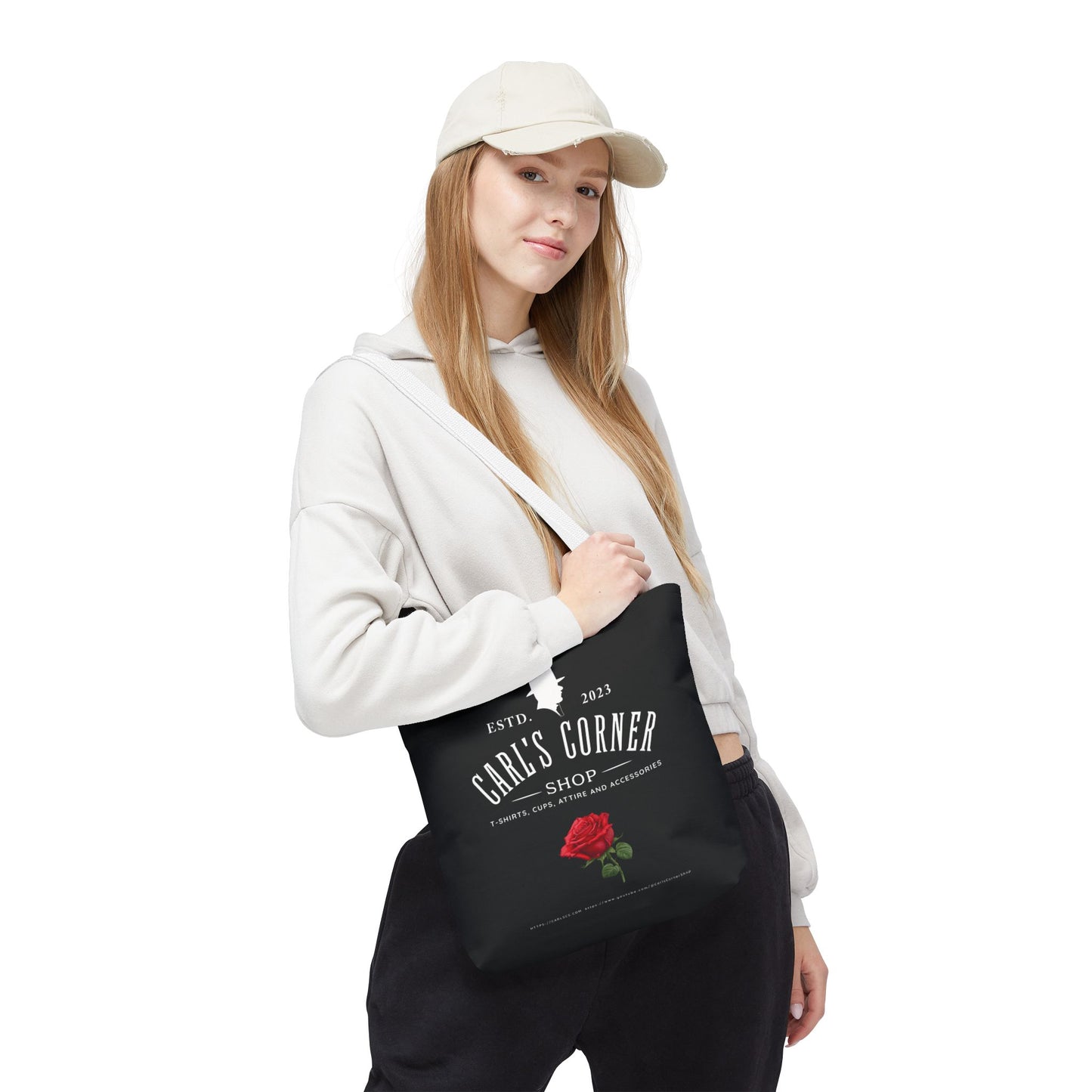 Carl's Corner Stylish Custom Black Tote Bag with Rose - Perfect for Shopping, Beach Days, Gifts, and Everyday Use