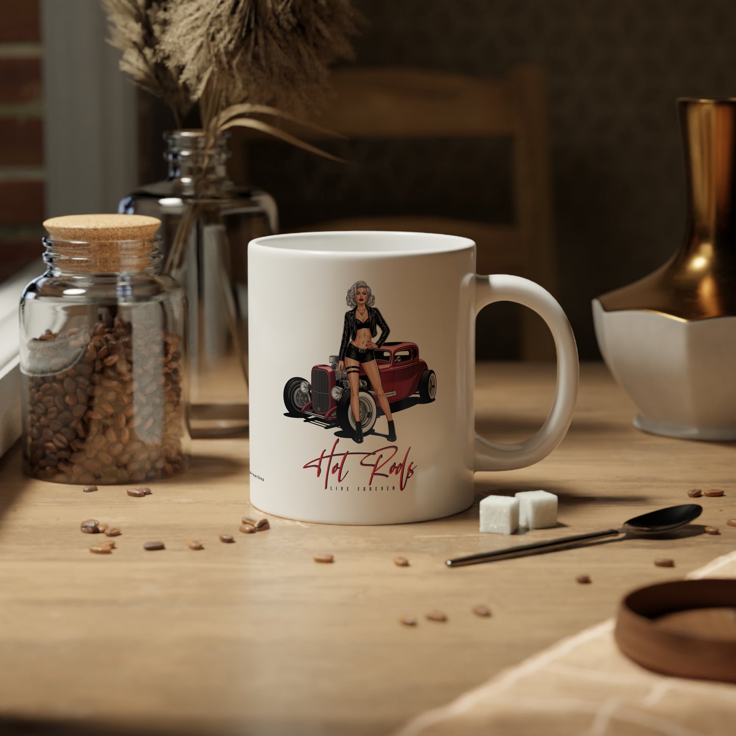 Jumbo Mug Hot Rods Live Forever 46, 20oz, Coffee Cup for Home or Office, Unique Gift for Special Occasions, Coffee Lovers