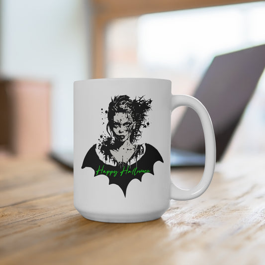 Mug 15oz Halloween Bat Woman 55 - Green