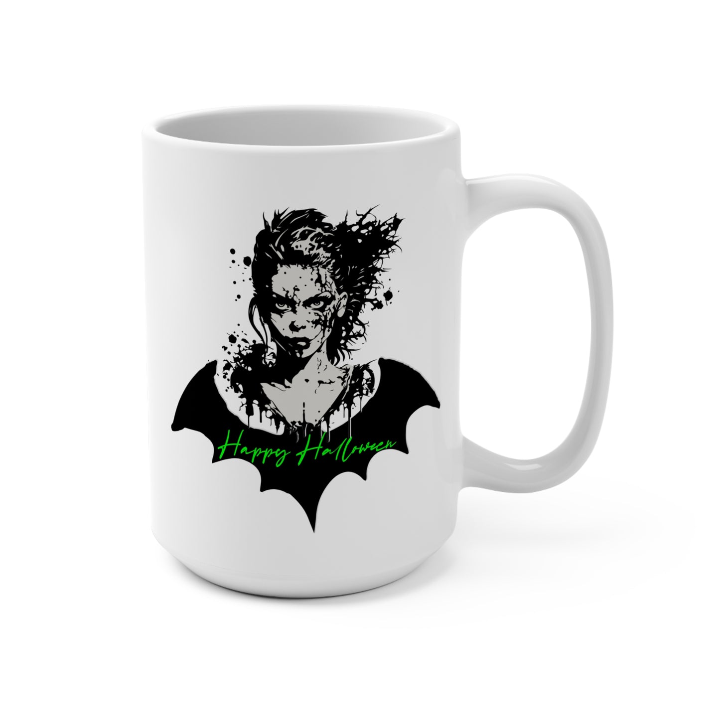 Mug 15oz Halloween Bat Woman 55 - Green