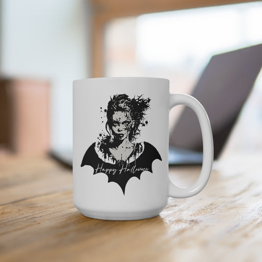 Mug 15oz Halloween Bat Woman 55 - White