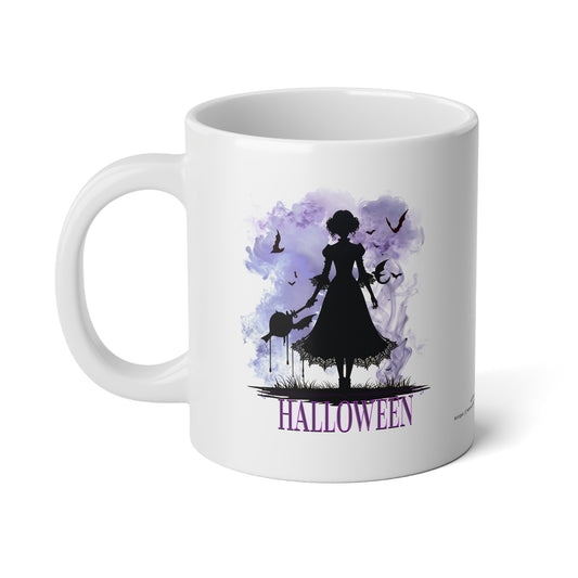 Spooky Gothic Halloween Mug – Witchy Silhouette Coffee Cup with Purple Smoke & Bats – Creepy Cute Halloween Gift for Trick-or-Treat & Halloween Lovers Jumbo Mug
