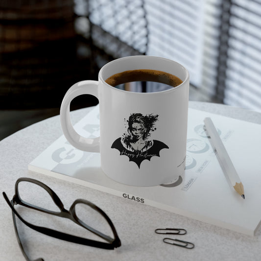 Vampire Ink Happy Halloween Mug – Gothic Horror Coffee Cup for Spooky Season Jumbo Mug - White
